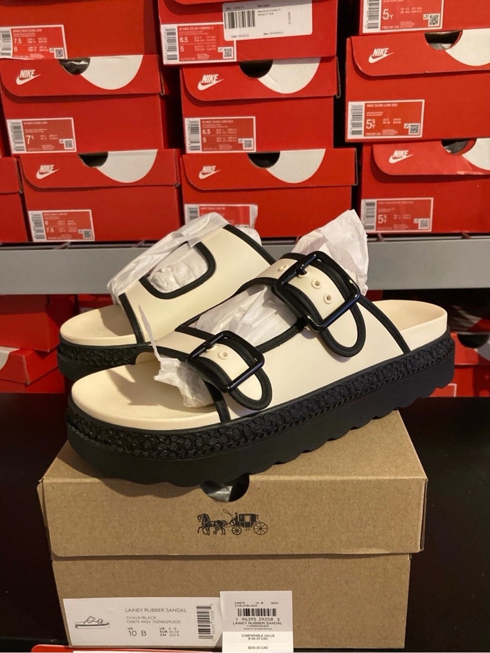Coach Sandals Cream, Black Buckle Platform Women size 10